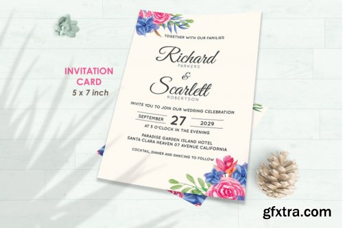 Wedding Invitation Set #8 Hand Painted Watercolor Floral Flower Style