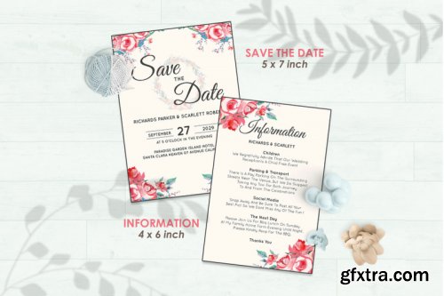 Wedding Invitation Set #11 Hand Painted Watercolor Floral Flower Style