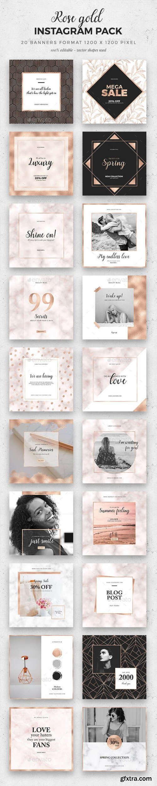 GraphicRiver - 80 Instagram Posts Bundle - Metal Foil 23577724