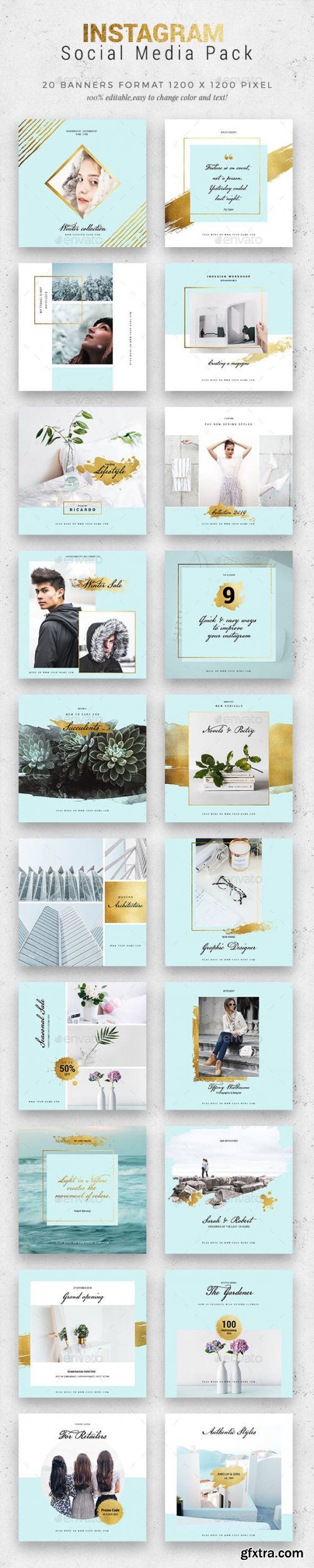 GraphicRiver - 80 Instagram Posts Bundle - Metal Foil 23577724