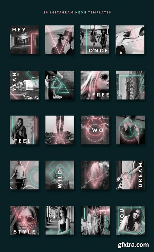 CreativeMarket - Instagram post templates - Neon 90s 3655162