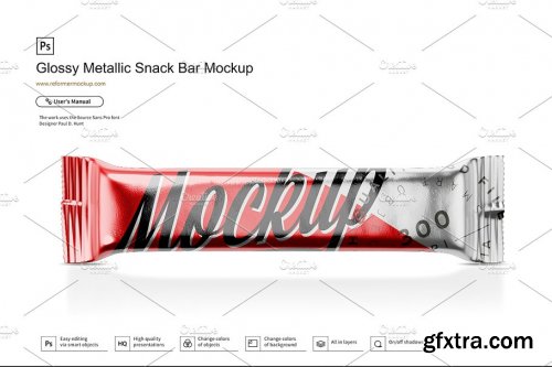 CreativeMarket - Glossy Metallic Snack Bar Mockup 3649312