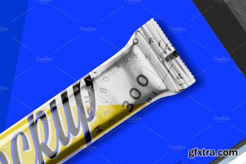 CreativeMarket - Glossy Metallic Snack Bar Mockup 3649312