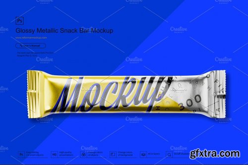 CreativeMarket - Glossy Metallic Snack Bar Mockup 3649312