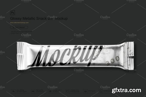 CreativeMarket - Glossy Metallic Snack Bar Mockup 3649312