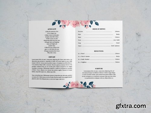 Rose watercolor funeral program template