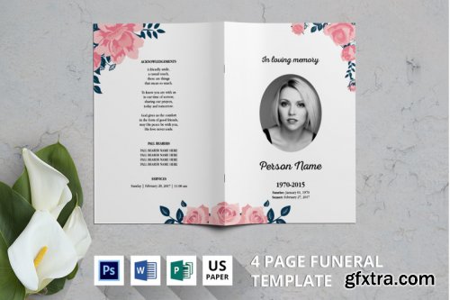 Rose watercolor funeral program template