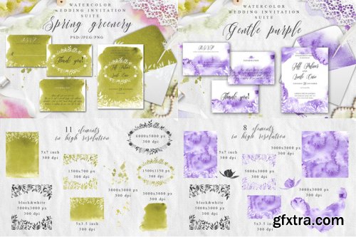 Watercolor Wedding Invitations Suits. GIANT BUNDLE