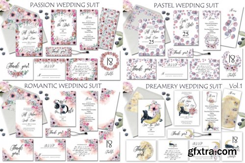 Watercolor Wedding Invitations Suits. GIANT BUNDLE