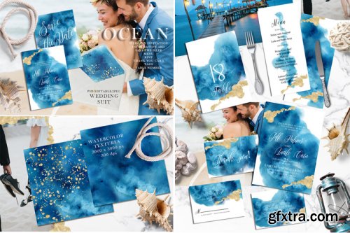 Watercolor Wedding Invitations Suits. GIANT BUNDLE