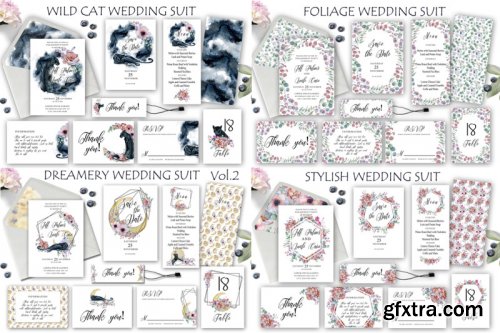 Watercolor Wedding Invitations Suits. GIANT BUNDLE