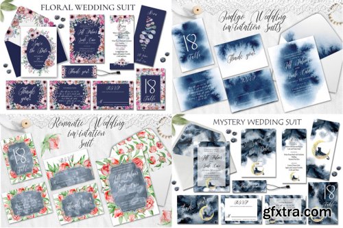 Watercolor Wedding Invitations Suits. GIANT BUNDLE