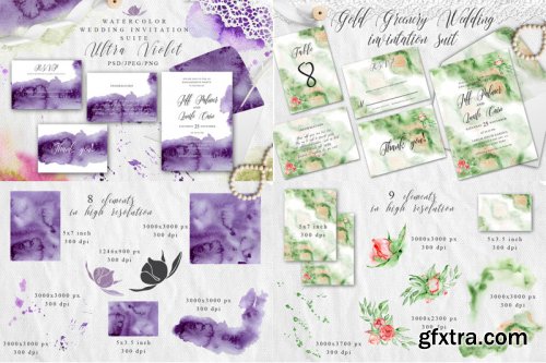 Watercolor Wedding Invitations Suits. GIANT BUNDLE