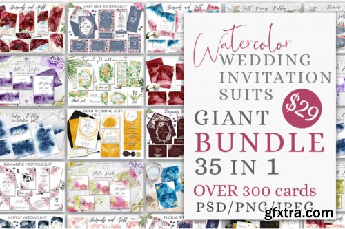 Watercolor Wedding Invitations Suits. GIANT BUNDLE