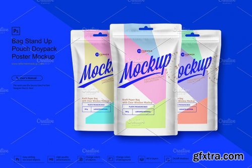 CreativeMarket - Stand Up Pouch Doypack Poster Mockup 3623118