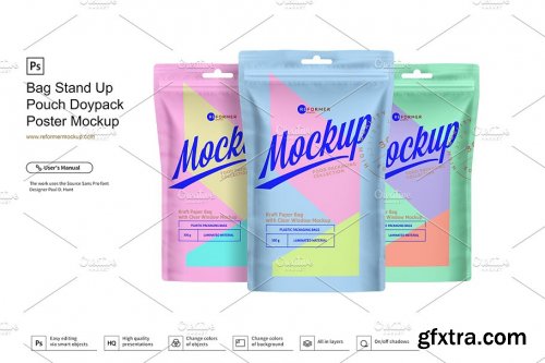 CreativeMarket - Stand Up Pouch Doypack Poster Mockup 3623118