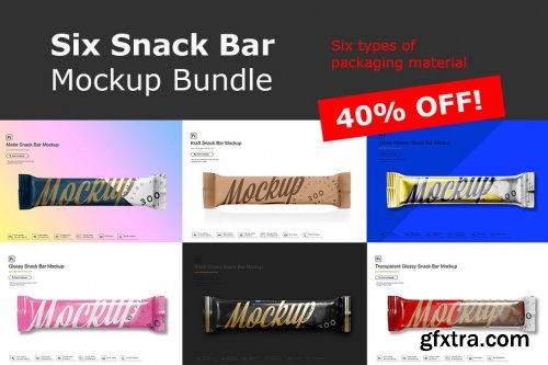 CreativeMarket - Six Snack Bar Mockup Bundle 3651338