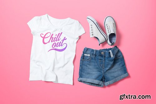 CreativeMarket - Girl's Crew Neck T-shirt Mock-up 3723505