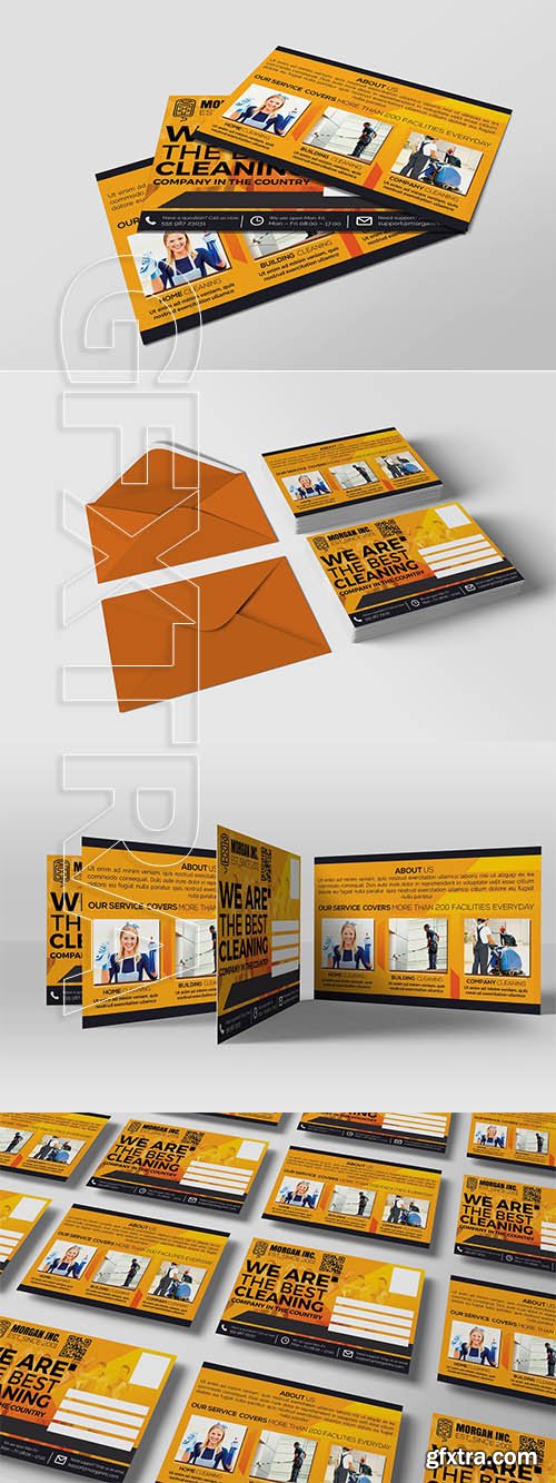 CreativeMarket - Cleaning Service Company PostCard 3485091