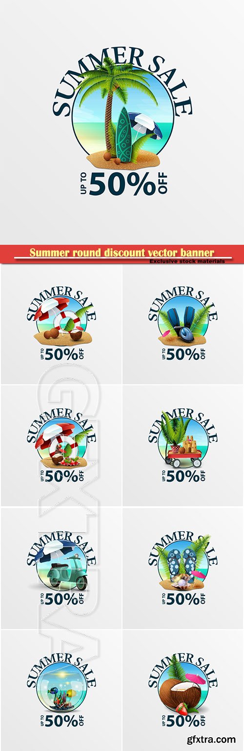 Summer round discount vector banner