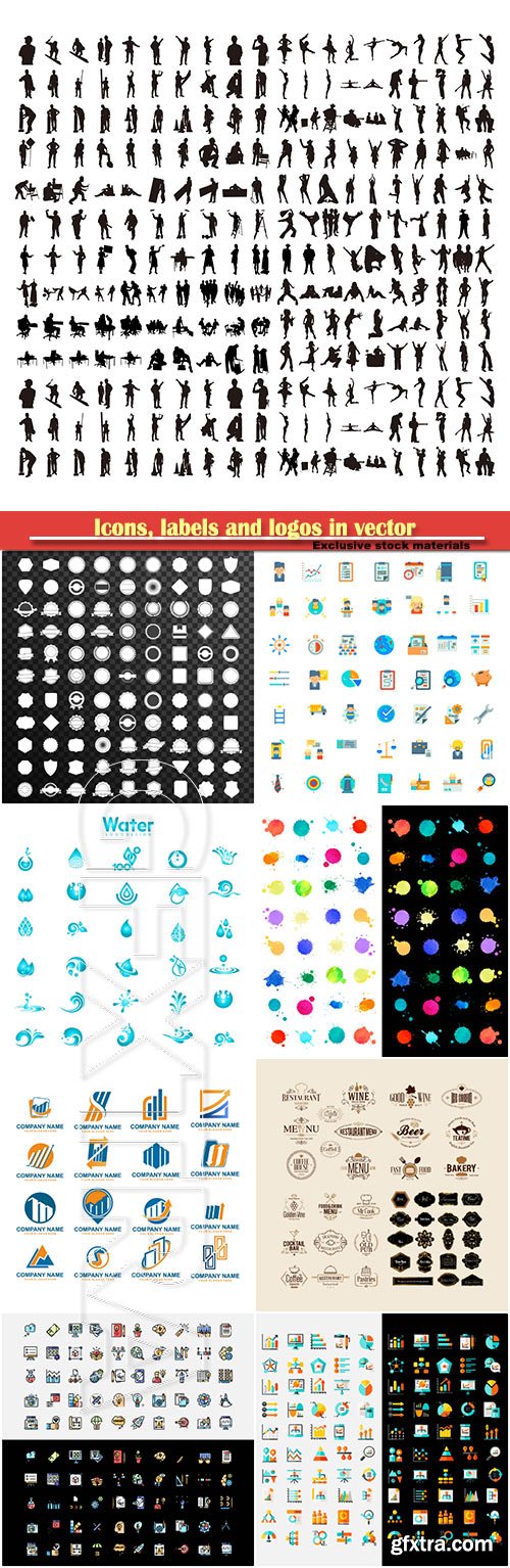 Icons, labels and logos in vector