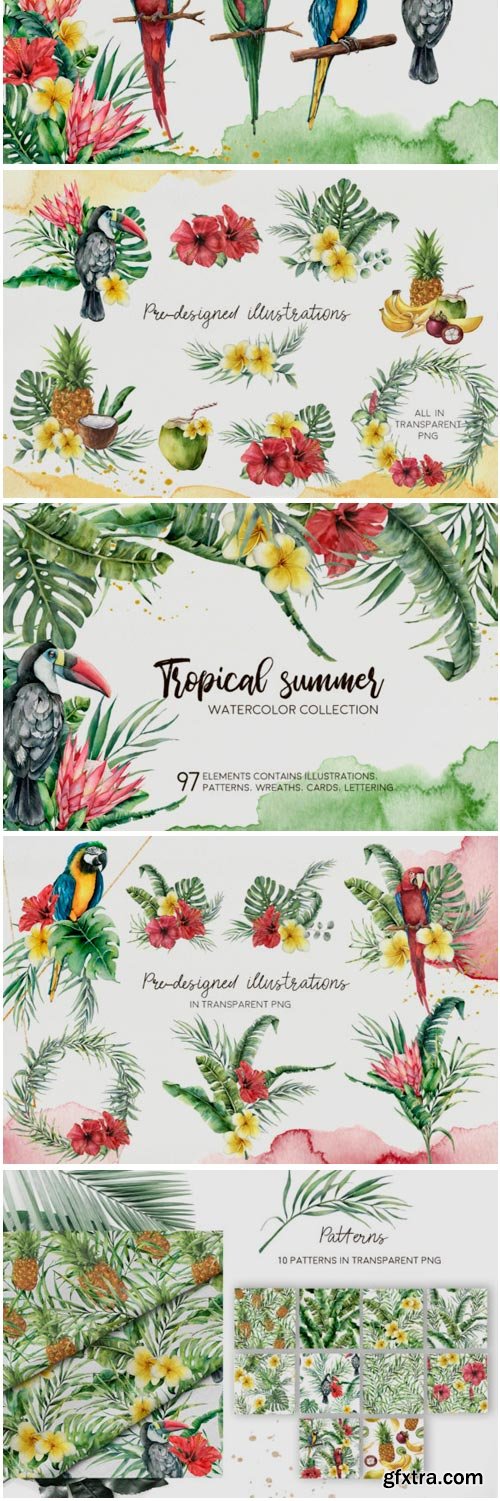 Tropical Summer Watercolor Clip Art 1259405