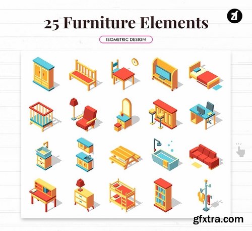 25 Furniture isometric elements