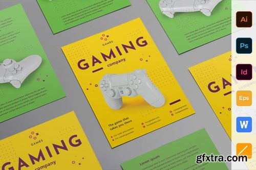 Gaming Company Poster Flyer Brochure Bifold Trifold Business Card