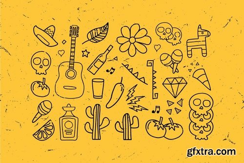 Mexican Outline Icon Set