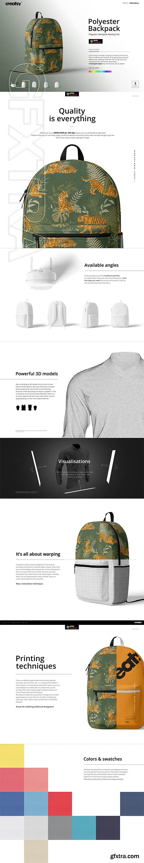 CreativeMarket - Polyester Backpack Mockup Set 3610150