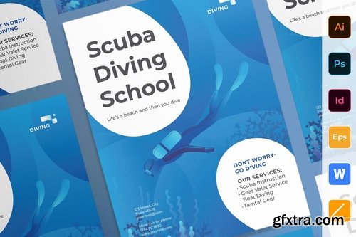 Diving School Flyer Business Card Brochure Trifold Bifold and Poster