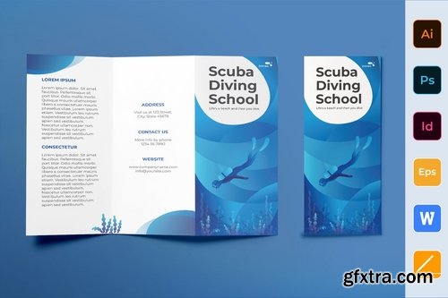 Diving School Flyer Business Card Brochure Trifold Bifold and Poster