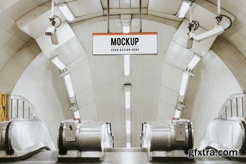 Rectangular public signage board mockup in subway