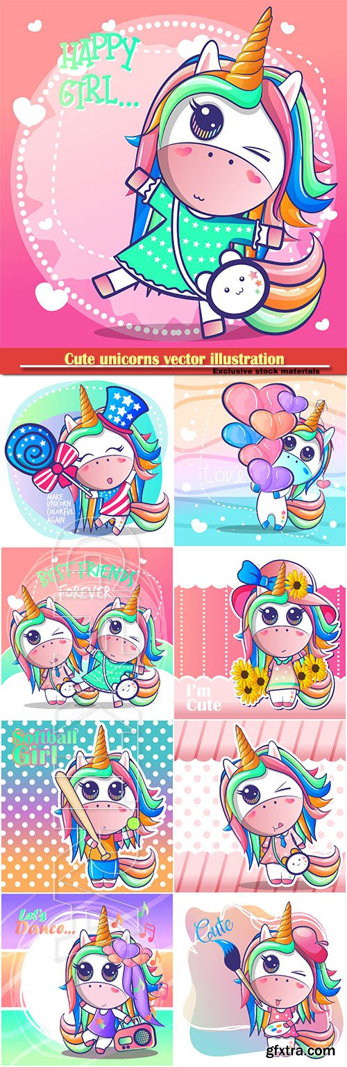 Cute unicorns vector illustration