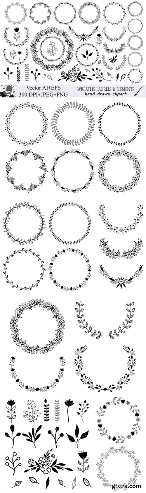 Hand Drawn Wreaths and Elements Clipart