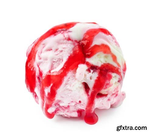 Photo - Tasty Raspberry Ice Cream Isolated - 5xJPGs