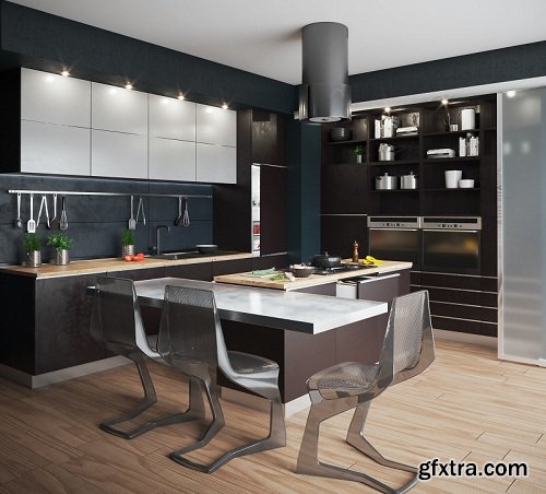 Modern Style Kitchen 02 3d Model