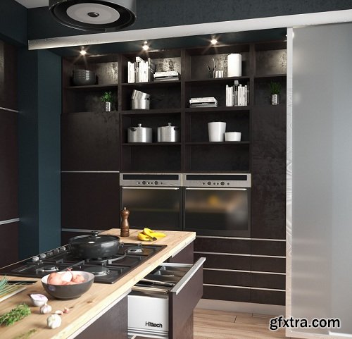 Modern Style Kitchen 02 3d Model