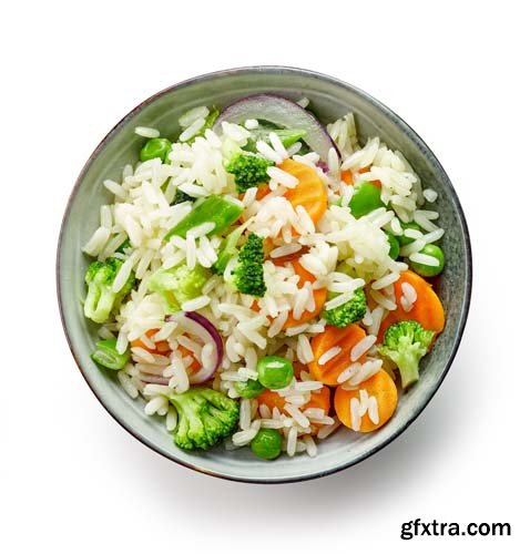 Photo - Bowl Of Rice And Vegetables Isolated - 7xJPGs