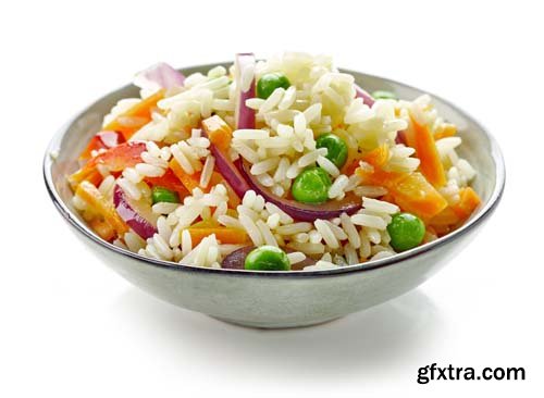 Photo - Bowl Of Rice And Vegetables Isolated - 7xJPGs