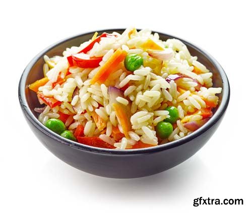 Photo - Bowl Of Rice And Vegetables Isolated - 7xJPGs