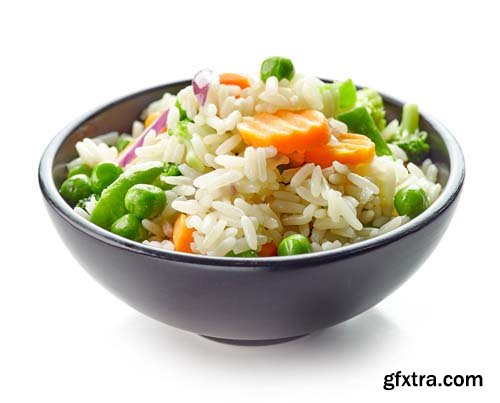 Photo - Bowl Of Rice And Vegetables Isolated - 7xJPGs