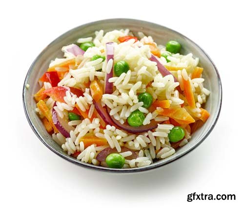 Photo - Bowl Of Rice And Vegetables Isolated - 7xJPGs