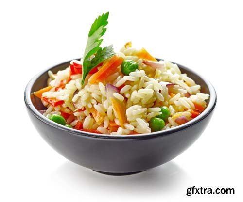 Photo - Bowl Of Rice And Vegetables Isolated - 7xJPGs