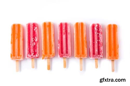 Orange And Strawberry Popsicles Isolated - 7xJPGs