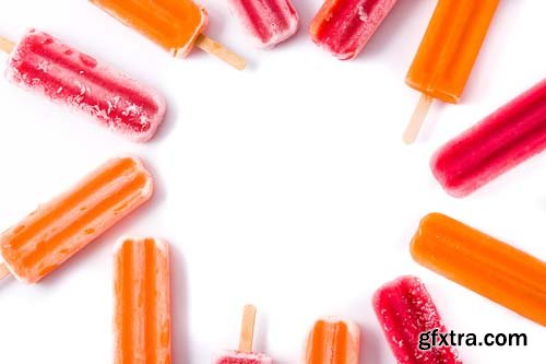 Orange And Strawberry Popsicles Isolated - 7xJPGs