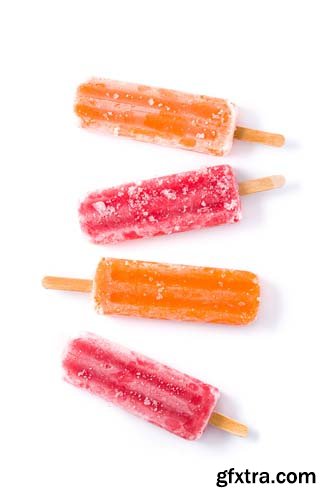 Orange And Strawberry Popsicles Isolated - 7xJPGs