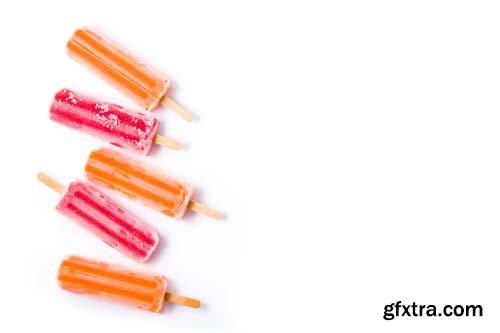 Orange And Strawberry Popsicles Isolated - 7xJPGs