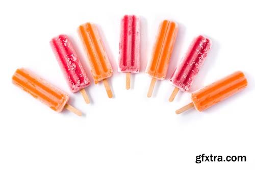 Orange And Strawberry Popsicles Isolated - 7xJPGs