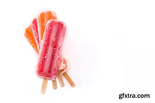 Orange And Strawberry Popsicles Isolated - 7xJPGs